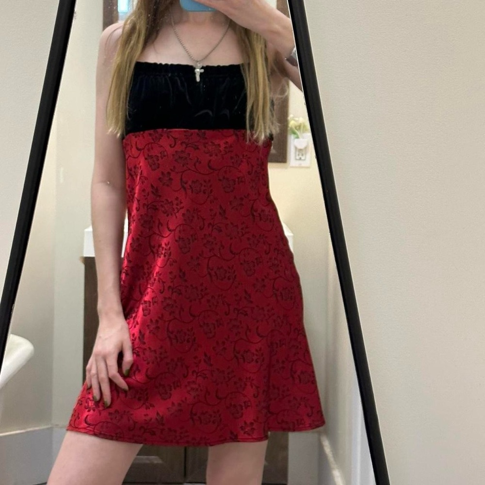 vintage 90s gothic milkmaid velvet and rose satin dress by steppin’ out